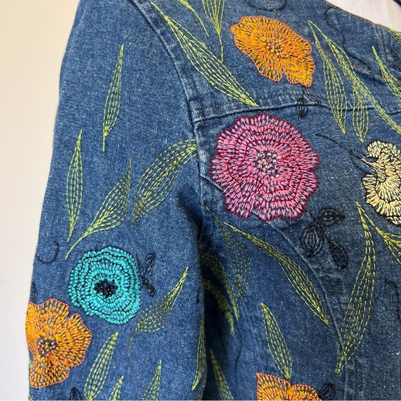Ann Trinity | Vintage 90s Y2K Linen Blend Floral Embroidered Jacket/Shacket | M - Picture 4 of 15